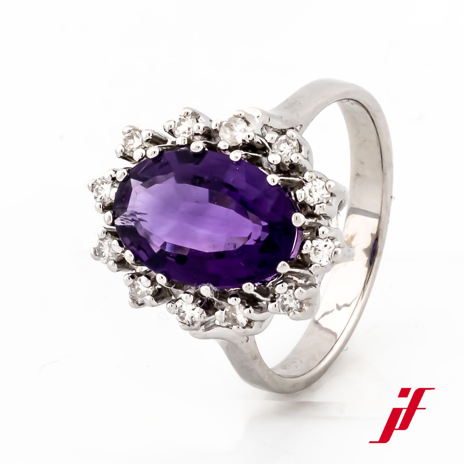 Ring 585/14K Weißgold 1 Amethyst 4,0 ct 12 Diamanten Brillanten 0,24 ct TOP