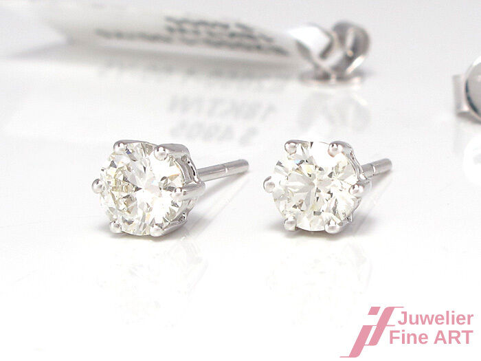 Ohrstecker in 18K/750 Weißgold mit 2 Brillanten 1 ct leicht getönt/SI - 1,9 g
