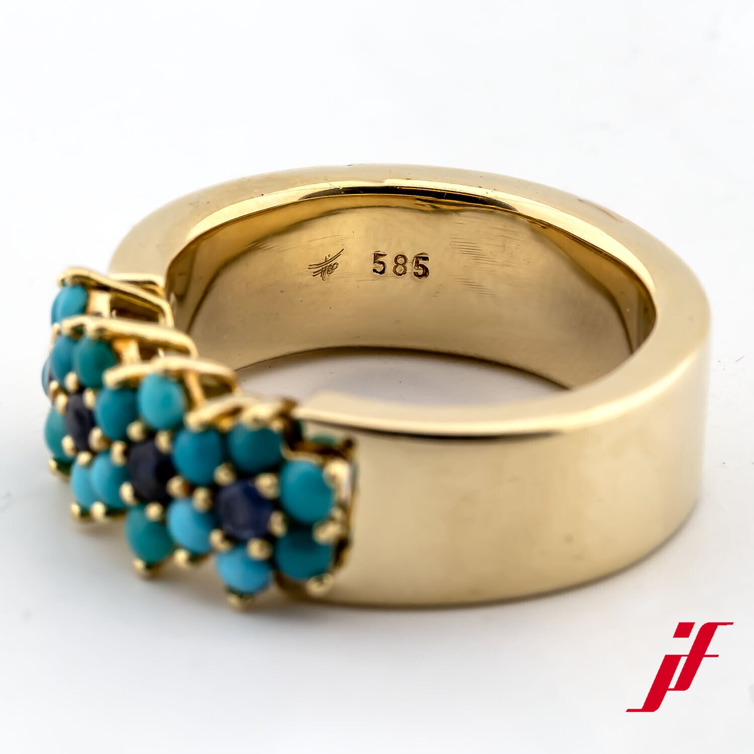 Ring Bandring 585/14K Gelbgold Türkise Saphire Ringgröße 55