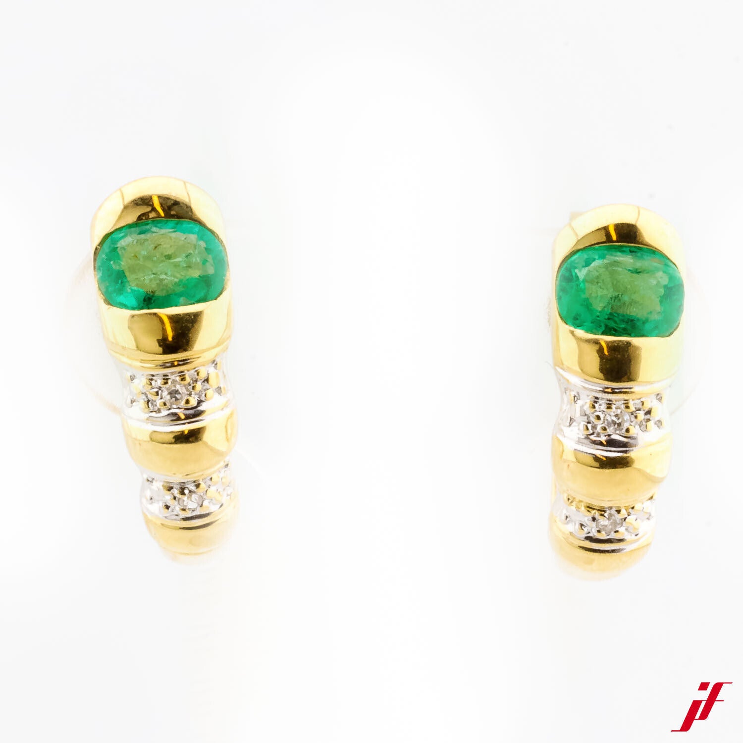 Ohrstecker Halbcreolen 18K Gold 2 Smaragde 0, 40 ct 4 Diamanten zus. 0,04 ct
