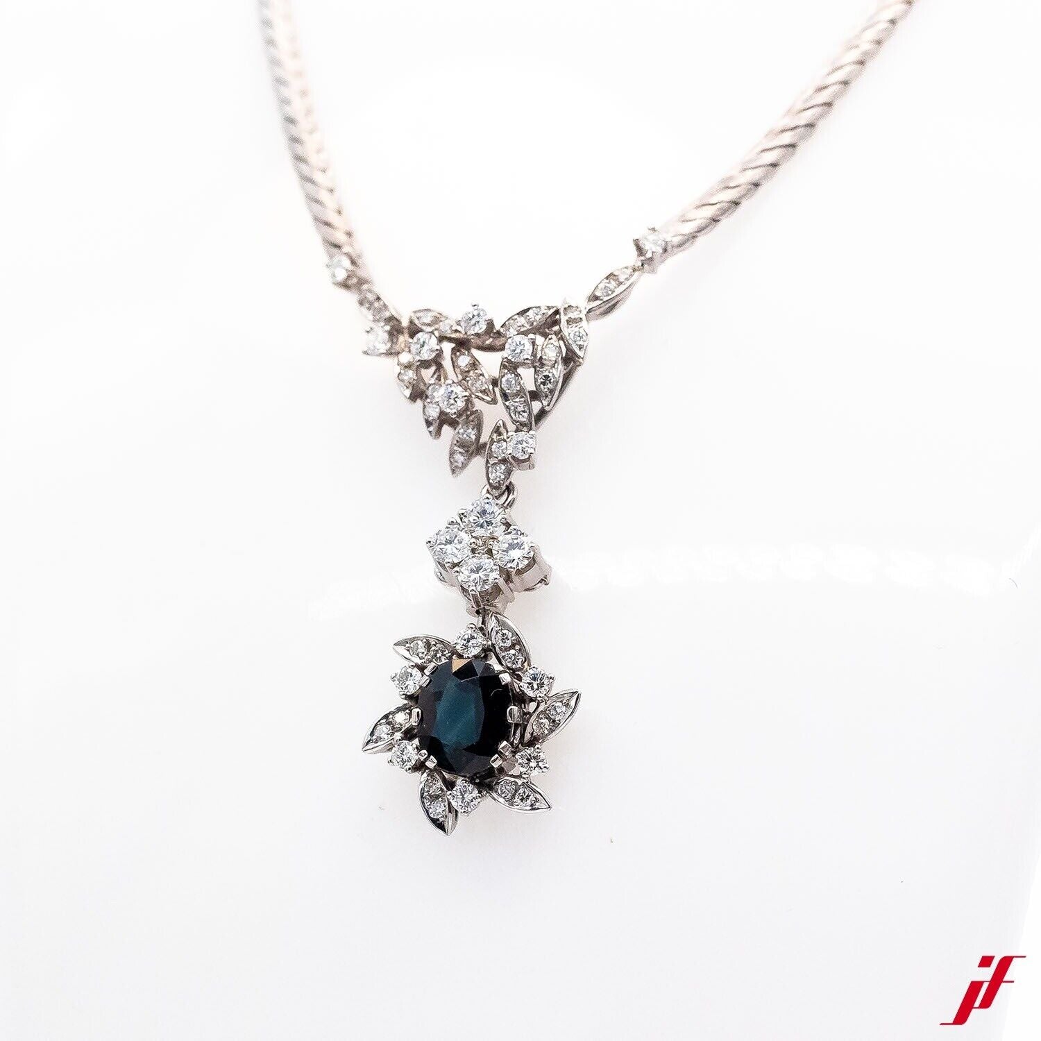 Collier 18K Weißgold 54 Diamanten 1,20ct 1 Saphire 2,5ct 43,5cm Wert 8.400€