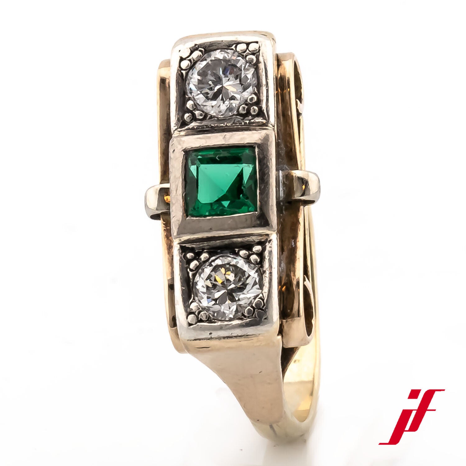 Ring 585/14K Gelbgold 1 Smaragd Diamanten Brillanten Größe 56