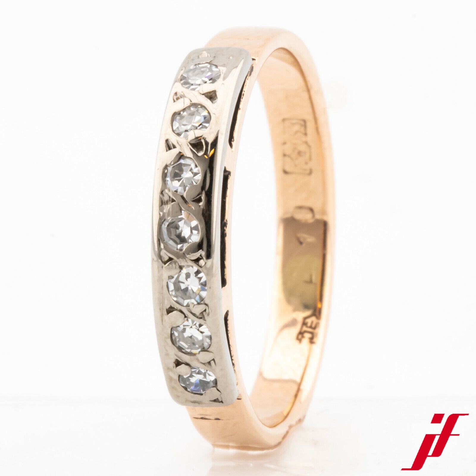 Antiker Damenring 585/14K Rotgold Weißgold 7 Diamanten Ringgröße 54 TOP