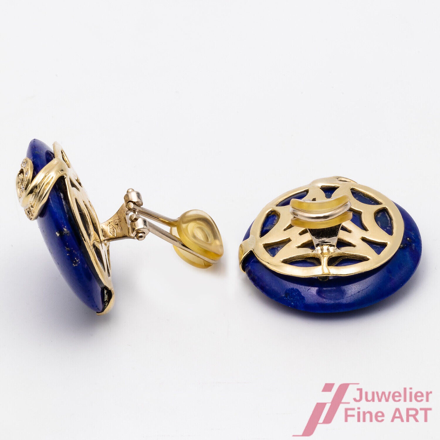 Ohrringe Ohrclips Lapislazuli 750/18K Gelbgold rund Diamanten Brillanten