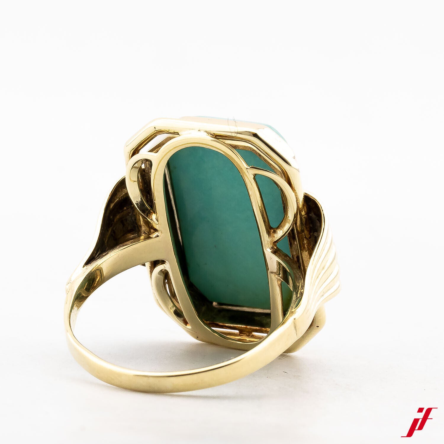Damenring 585/14K Gelbgold 1 rechteckiger Türkis ca. 6,5 ct Ringröße 55