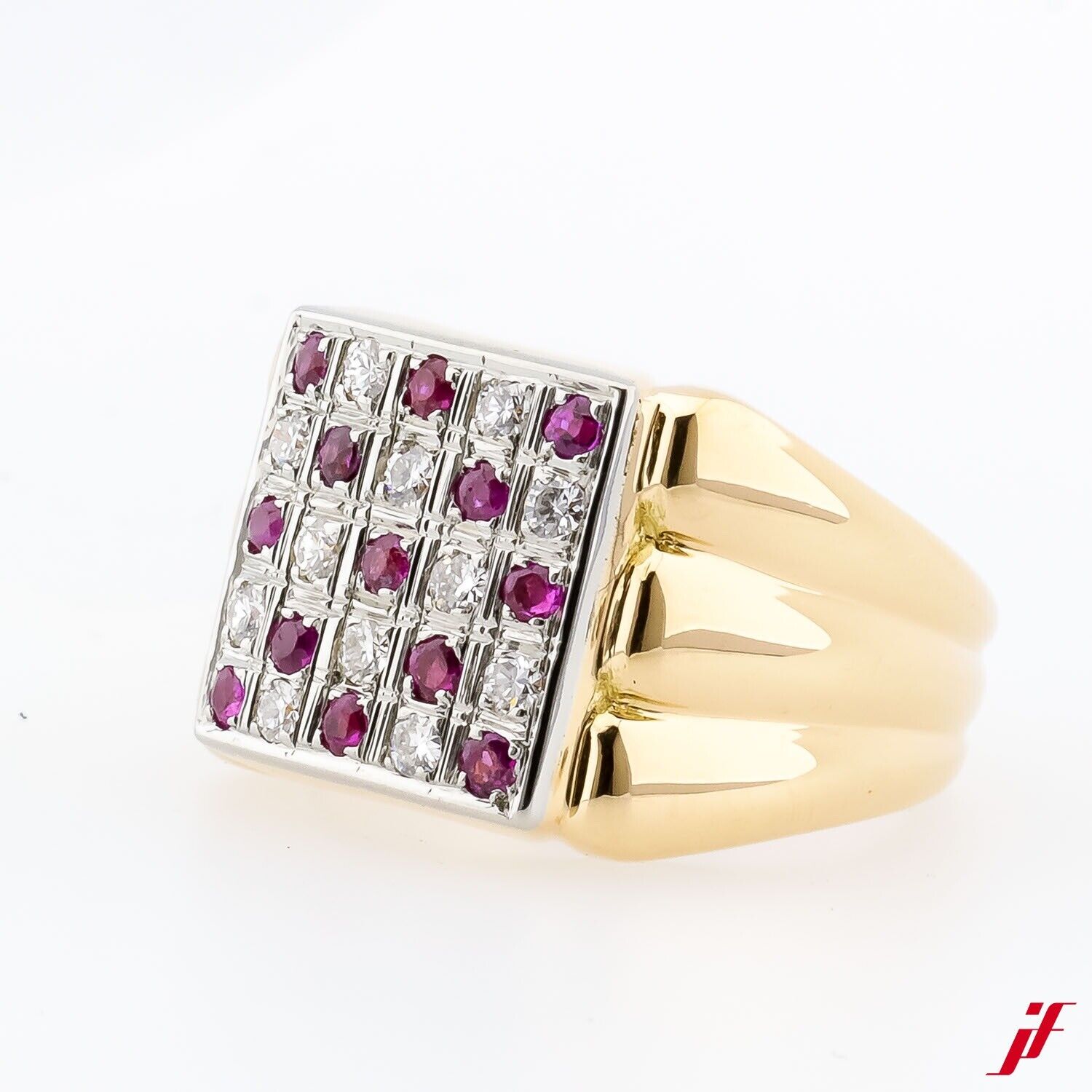 Ring 750/18K Gelbgold Weißgold 0,5 ct Rubine 0,6 ct TW/VS Diamanten Brillanten