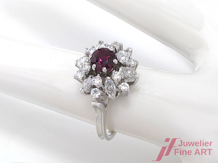 Ring - 14K WG - Diamantbes. ca.1 ct TW/SI & 1 Rubin ca. 0,60 ct - Gr. 54 - 5 g