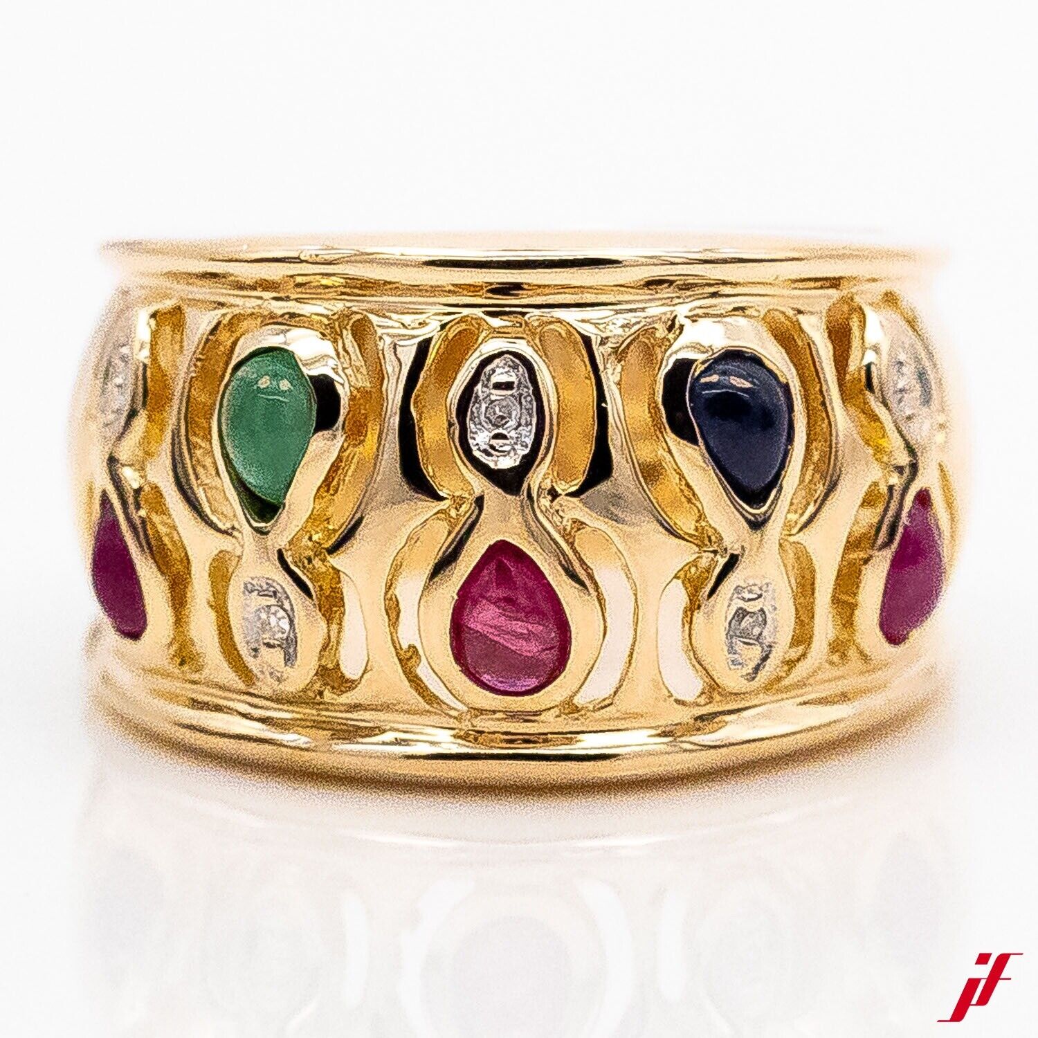 Ring 585/14K Gelbgold 3 Rubin Smaragd Saphir 3 Diamanten Gr.61 Wert 2.600€