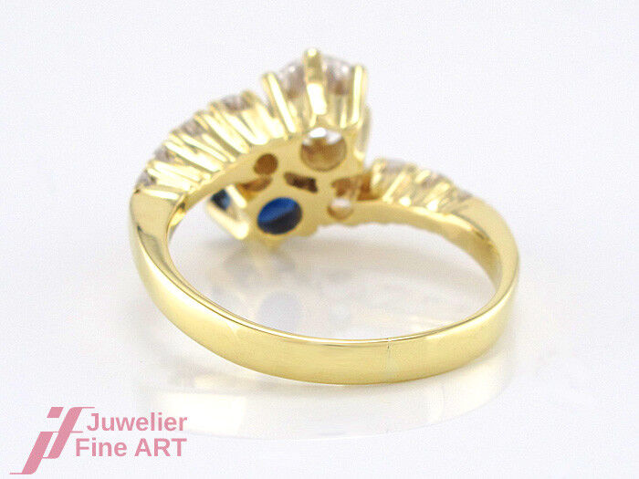 Ring 14K Gelbgold - 1 Saphir & 9 Brillanten ca. 0,91 ct TW-VSI - 4,2 g - Gr. 54