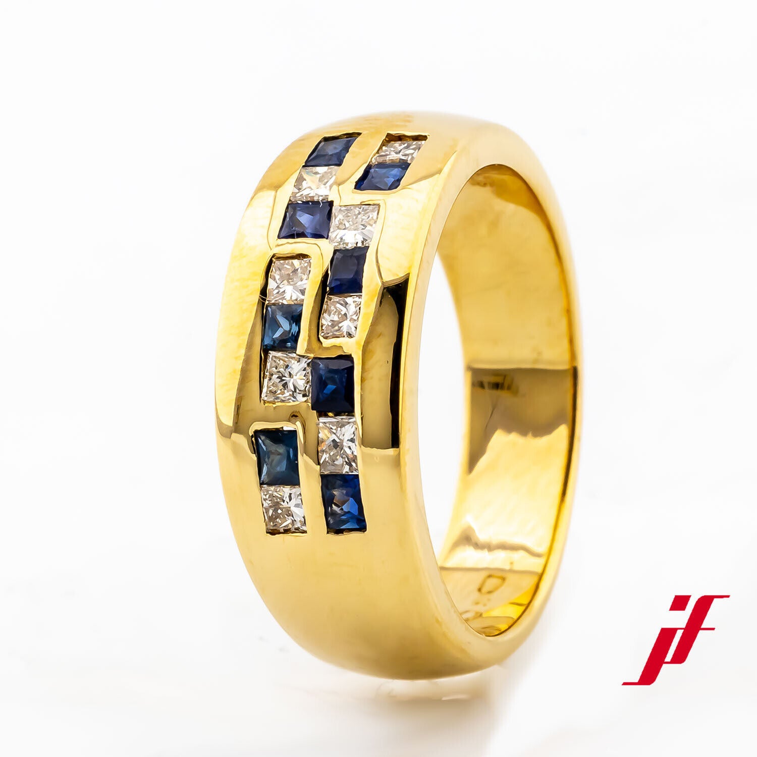 Ring Bandring 750/18K Gelbgold Saphire Diamanten Brillanten Größe 54 Top