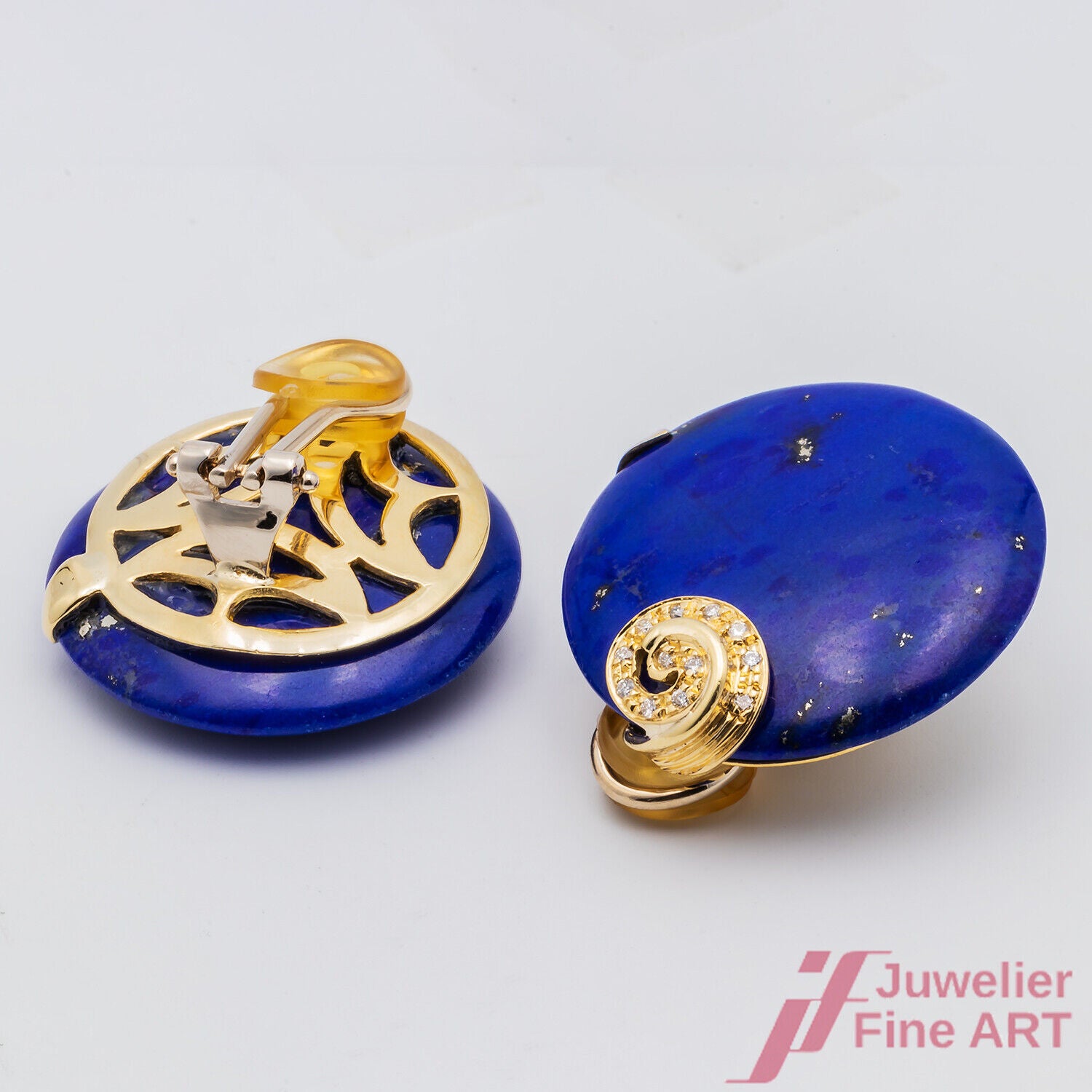 Ohrringe Ohrclips Lapislazuli 750/18K Gelbgold rund Diamanten Brillanten