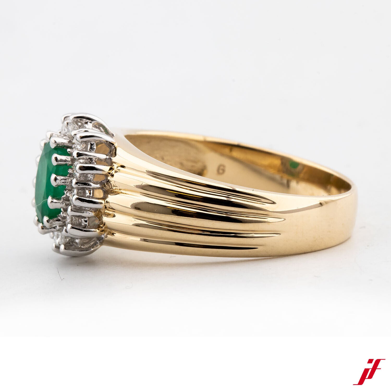 Klassischer Damenring 585/14K Gold 1 Smaragd Diamanten Brillanten 58 TOP