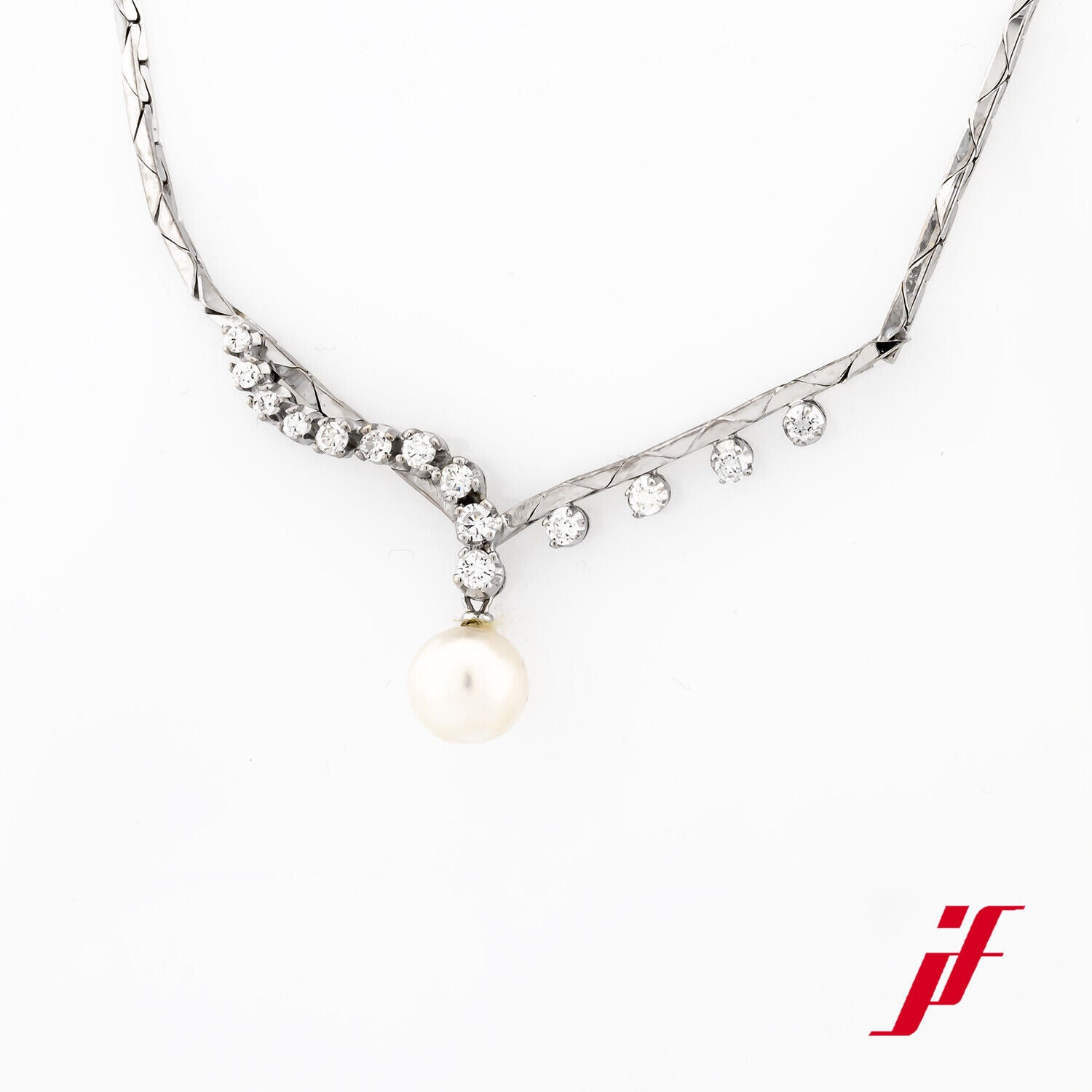 Collier Klassisch 585/14K Weißgold 1 Akoyperle Diamanten Brillanten 40 cm Länge