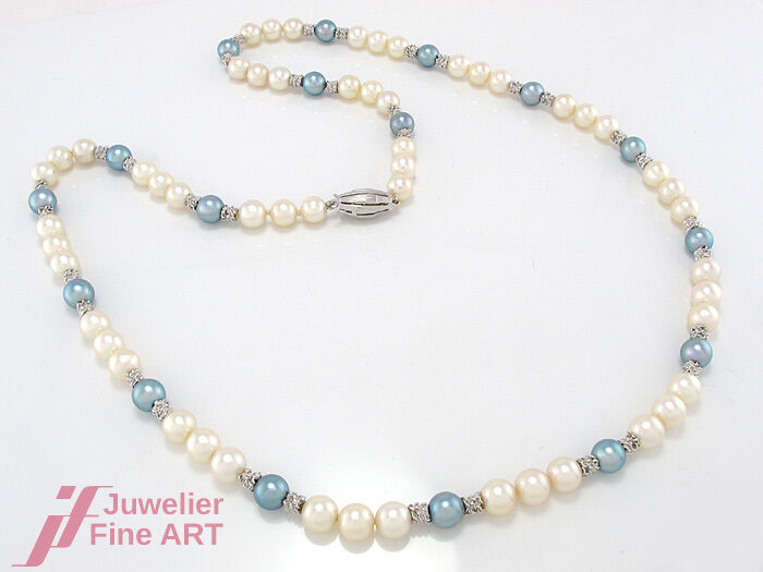 Akoya-Perlencollier *weiß-blau* 750/18K Weißgoldschließe - 66 cm - 52,4 g