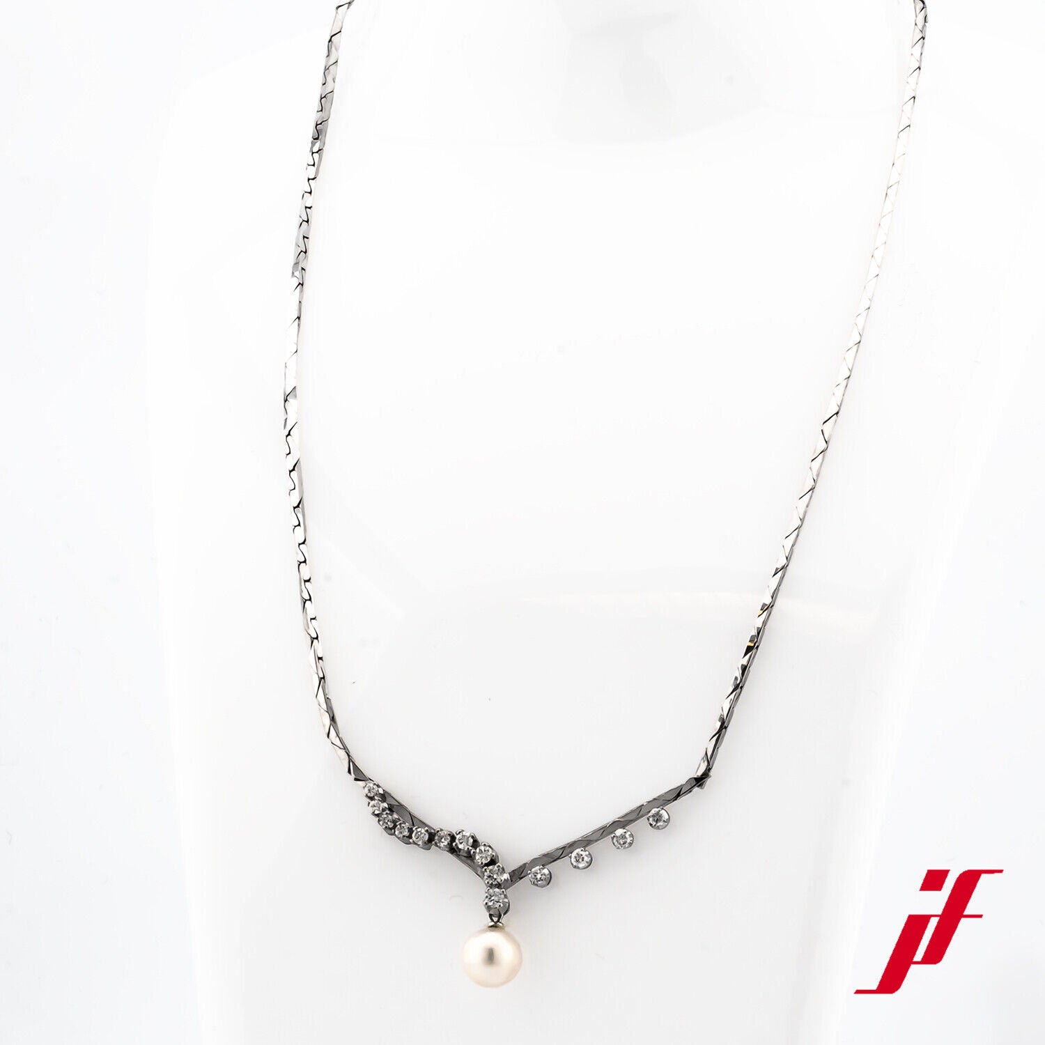 Collier Klassisch 585/14K Weißgold 1 Akoyperle Diamanten Brillanten 40 cm Länge