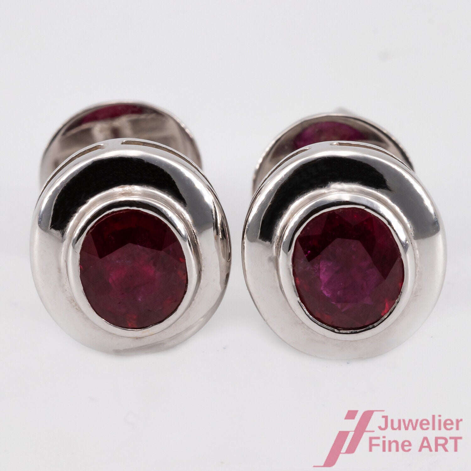 Ohrstecker - 18K/750 Weißgold - mit 2 Rubin in Ovalschliff ca. 1,2 ct - 4,9 g