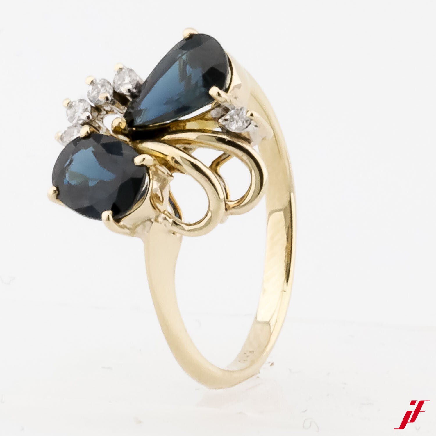 Ring 585/14K Gelbgold 5 Diamanten zus. 0,10 ct 2 Saphire zus. ca. 1,00 ct 51