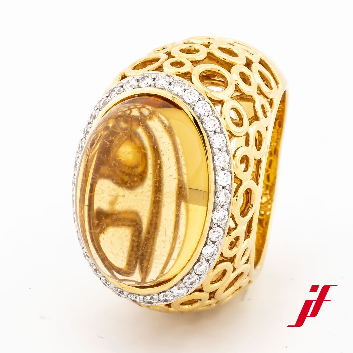 Ramon Kuppelring 750/18K Gelbgold 1 Citrin Cab. Diamanten Brillanten 53 TOP Neu