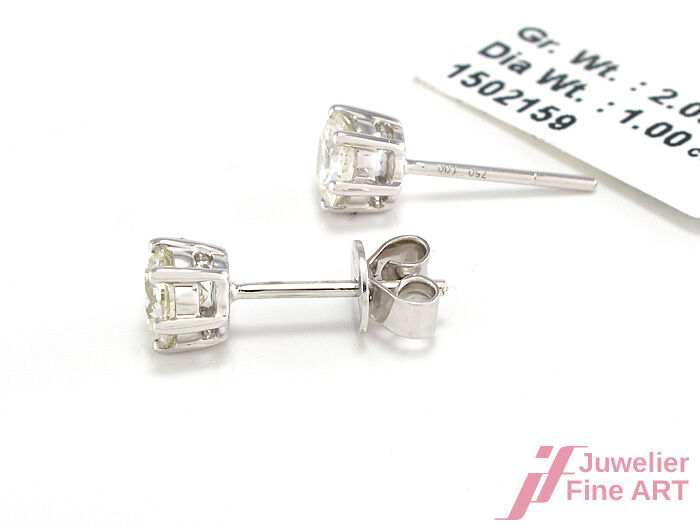 Ohrstecker in 18K/750 Weißgold mit 2 Brillanten 1 ct leicht getönt/SI - 1,9 g