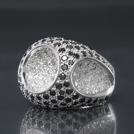 Ring 750/18K Weißgold mit weißen & schwarzen Brillanten ges. ca. 1.30 ct 14 g