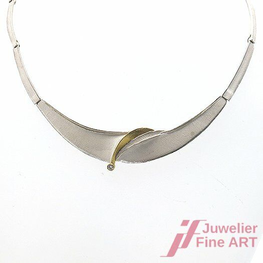 Collier in 925er Silber mit 18K GG - 1 Diamant 0,01 ct W/P - 29,7 g - 38 cm