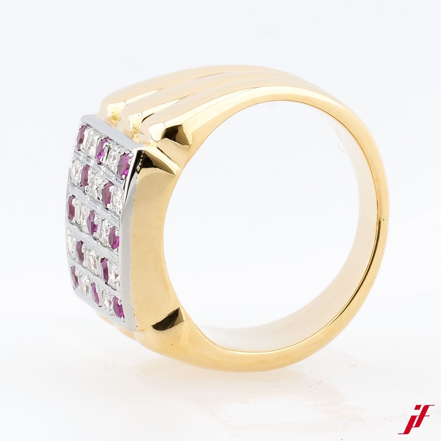 Ring 750/18K Gelbgold Weißgold 0,5 ct Rubine 0,6 ct TW/VS Diamanten Brillanten