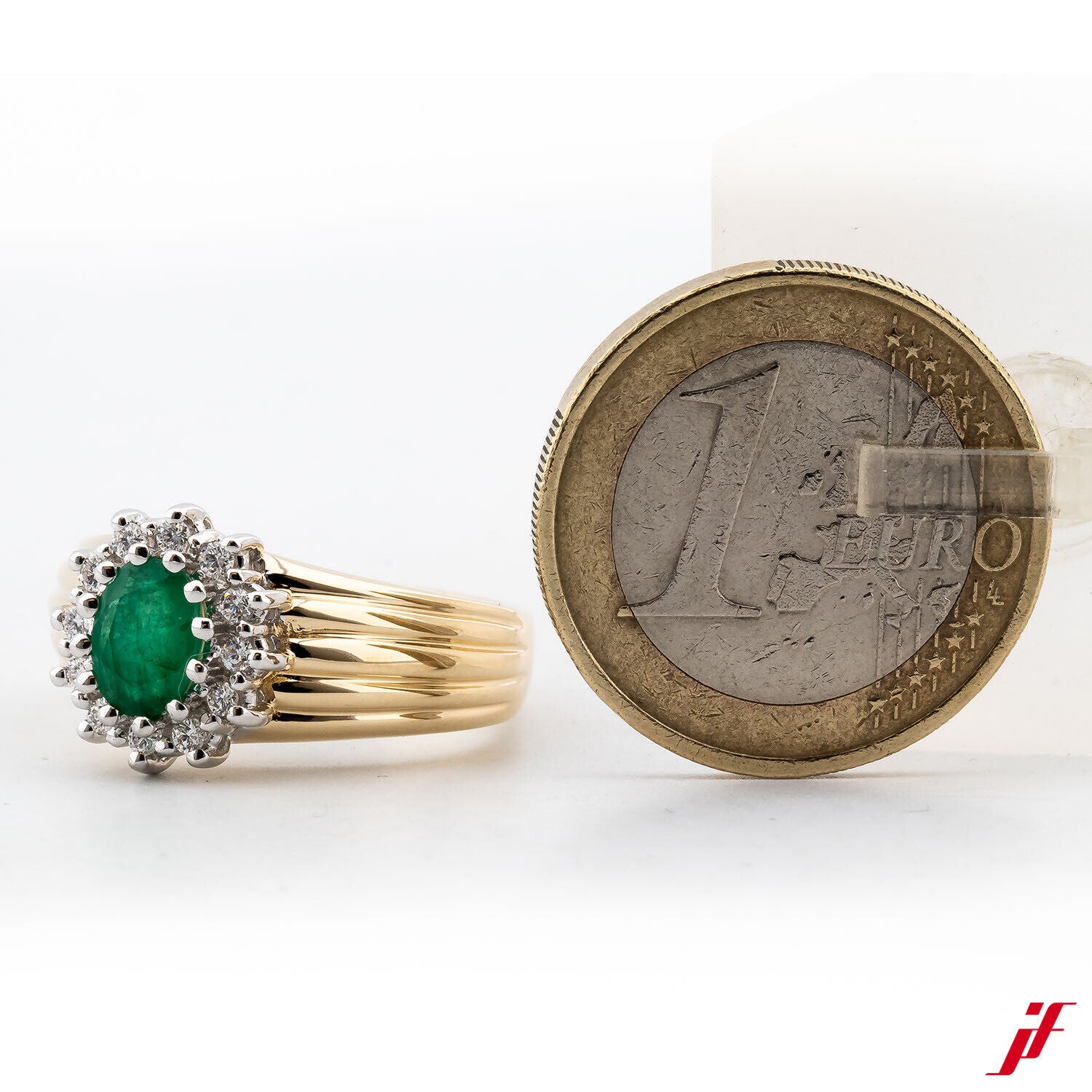Klassischer Damenring 585/14K Gold 1 Smaragd Diamanten Brillanten 58 TOP
