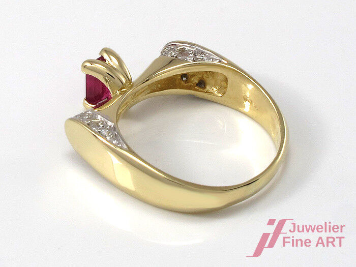 Ring 14K/585 Gelb-Weißgold mit 1 Rubin + 14 Diamanten ca. 0,30 ct -Gr. 56 -5,2 g