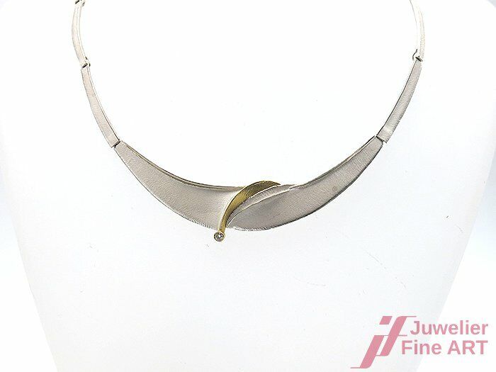 Collier in 925er Silber mit 18K GG - 1 Diamant 0,01 ct W/P - 29,7 g - 38 cm