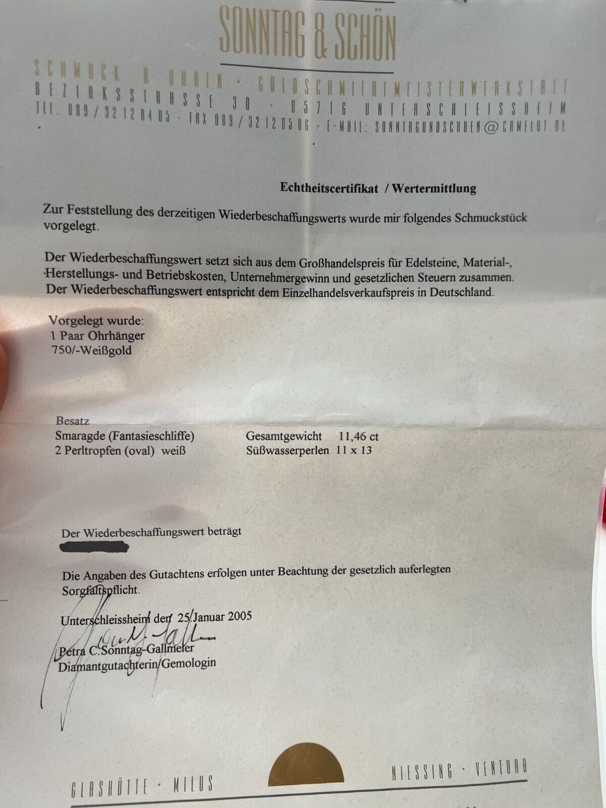 Ohrschmuck Ohrhänger 18K Weißgold Smaragd 2 Süßwasserperlen - Wert 8.000€