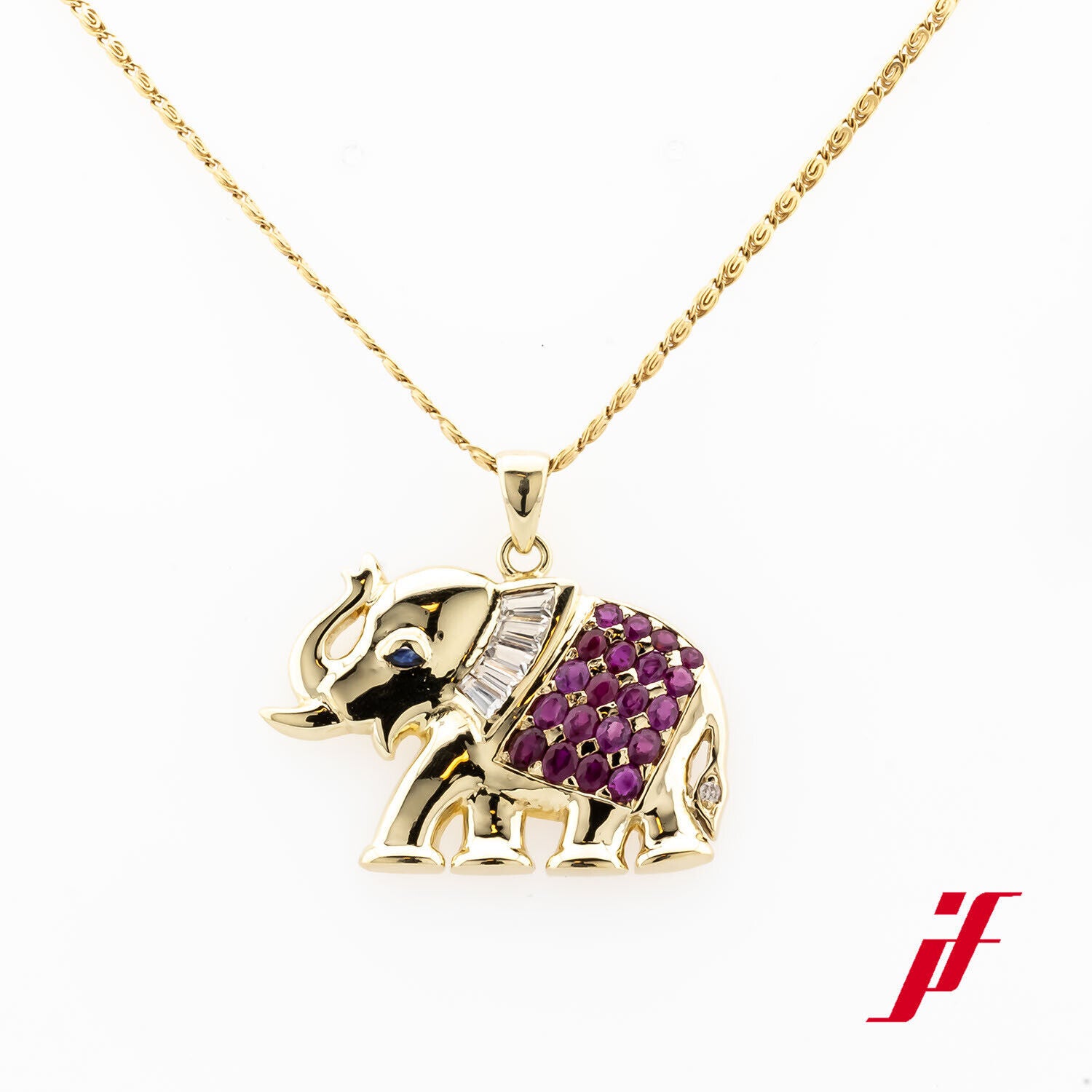 Anhänger Elefant 585/14K Gelbgold Diamanten Baguette TOP