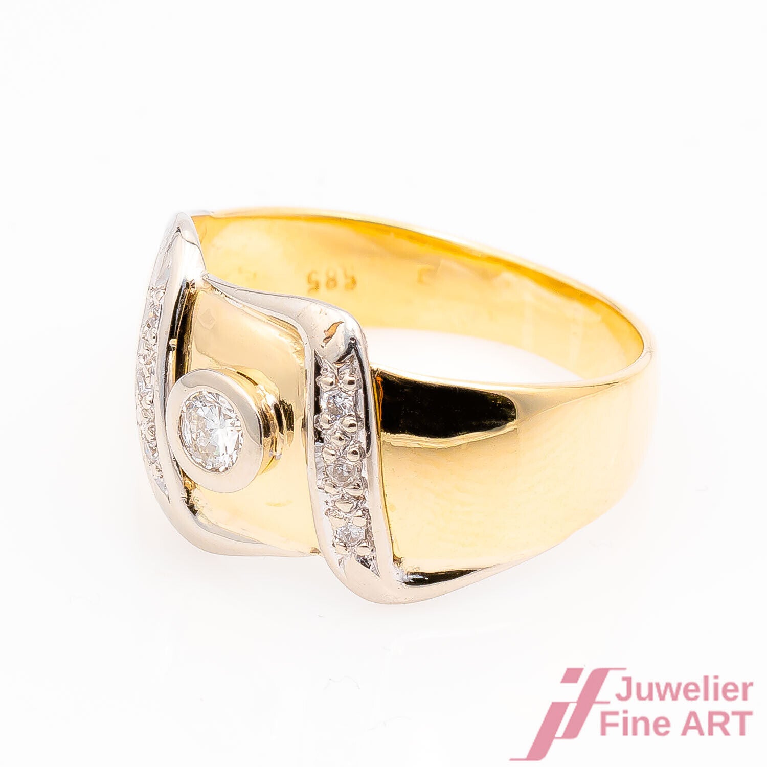 Ring Solitärring 585/14K Gelbgold Weißgold Diamant Brillant Größe 53,5