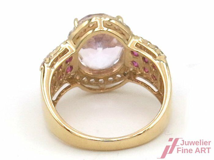 Ring 18K/750 GG besetzt mit 1 Amethyst + weiße/pinke Saphire - 6,4 g - Gr. 53,5