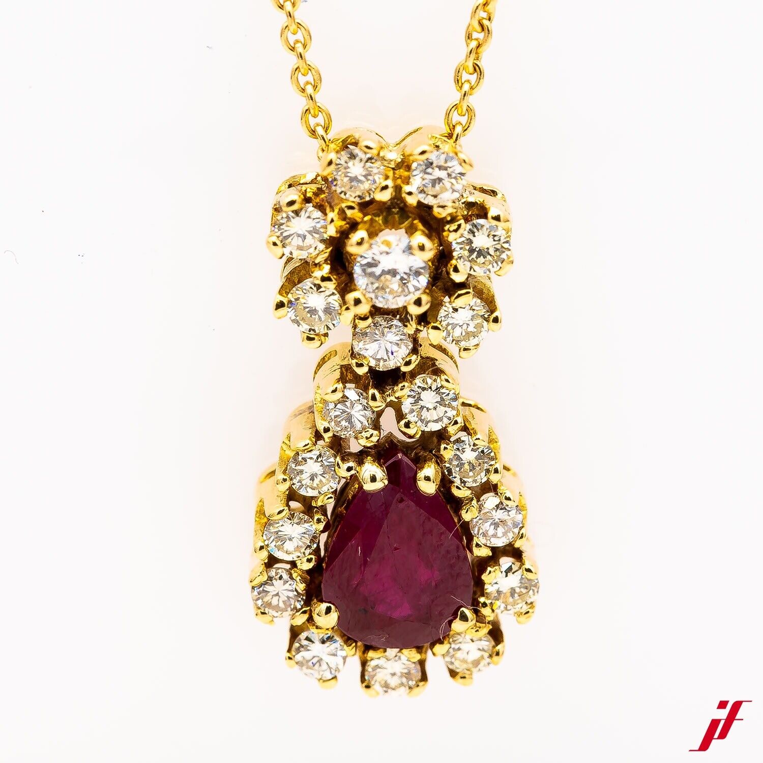 Collier 750/18K Gelbgold 1 Rubin 20 Diamanten 2,0ct - Wert 4.000€