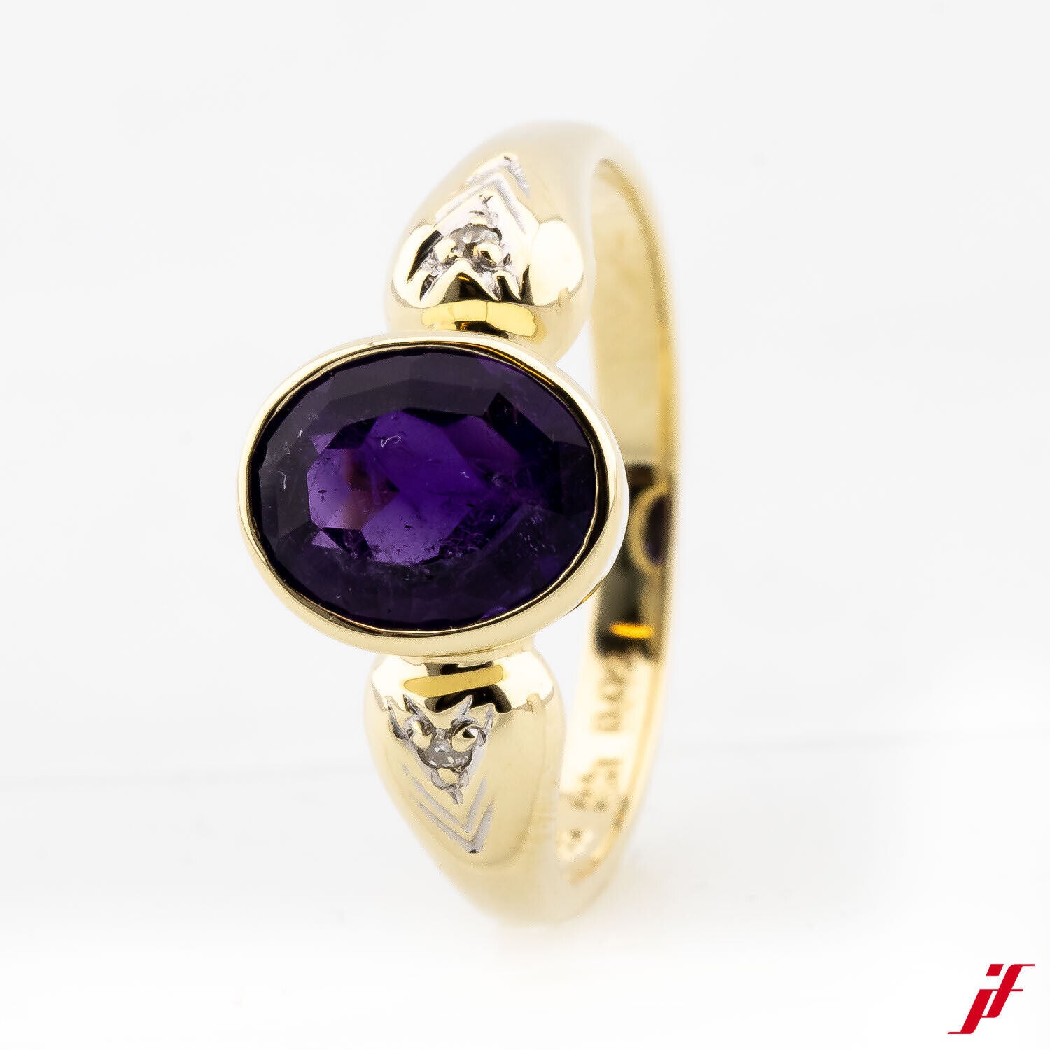 Bandring 585/14K Gelbgold 1 ovaler Amethyst Diamanten Brillanten 52 TOP