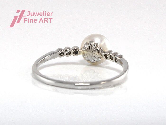 Ring 14K/585 Weißgold -1 Akoyaperle + 6 Diamanten ca. 0,12 W/SI - 2,2 g - Gr. 54