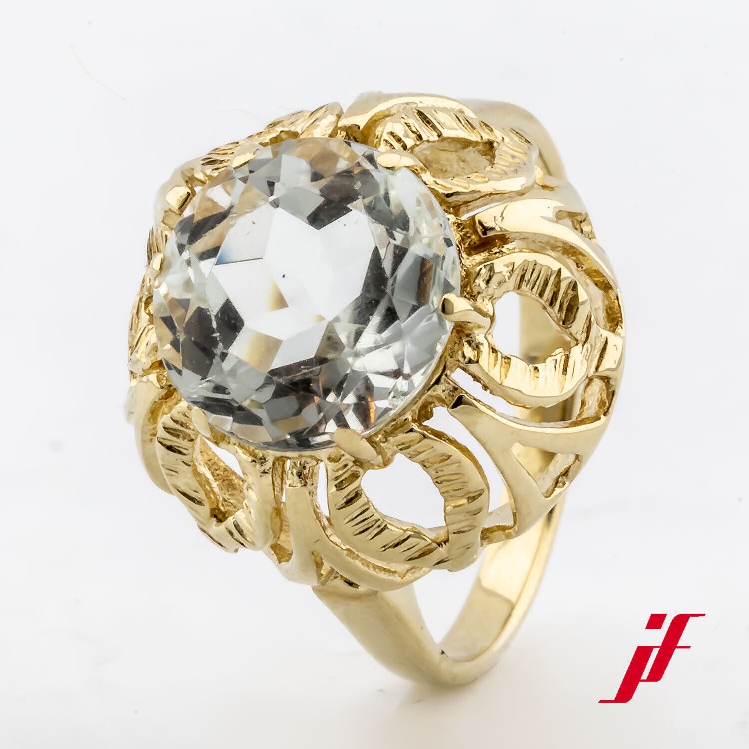 Ring Klassisch Verziert 585/14K Gelbgold 1 Aquamarin Größe 51 TOP