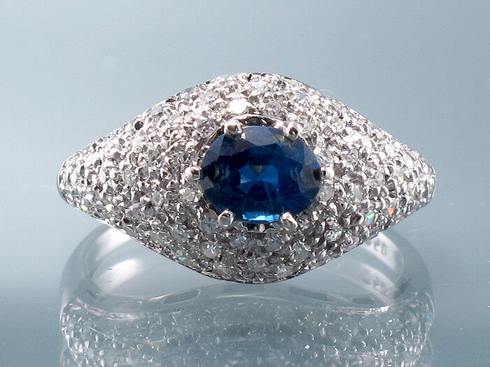 Ring 750/18K Weißgold Saphir Safir blau Diamanten Brillanten Größe 50