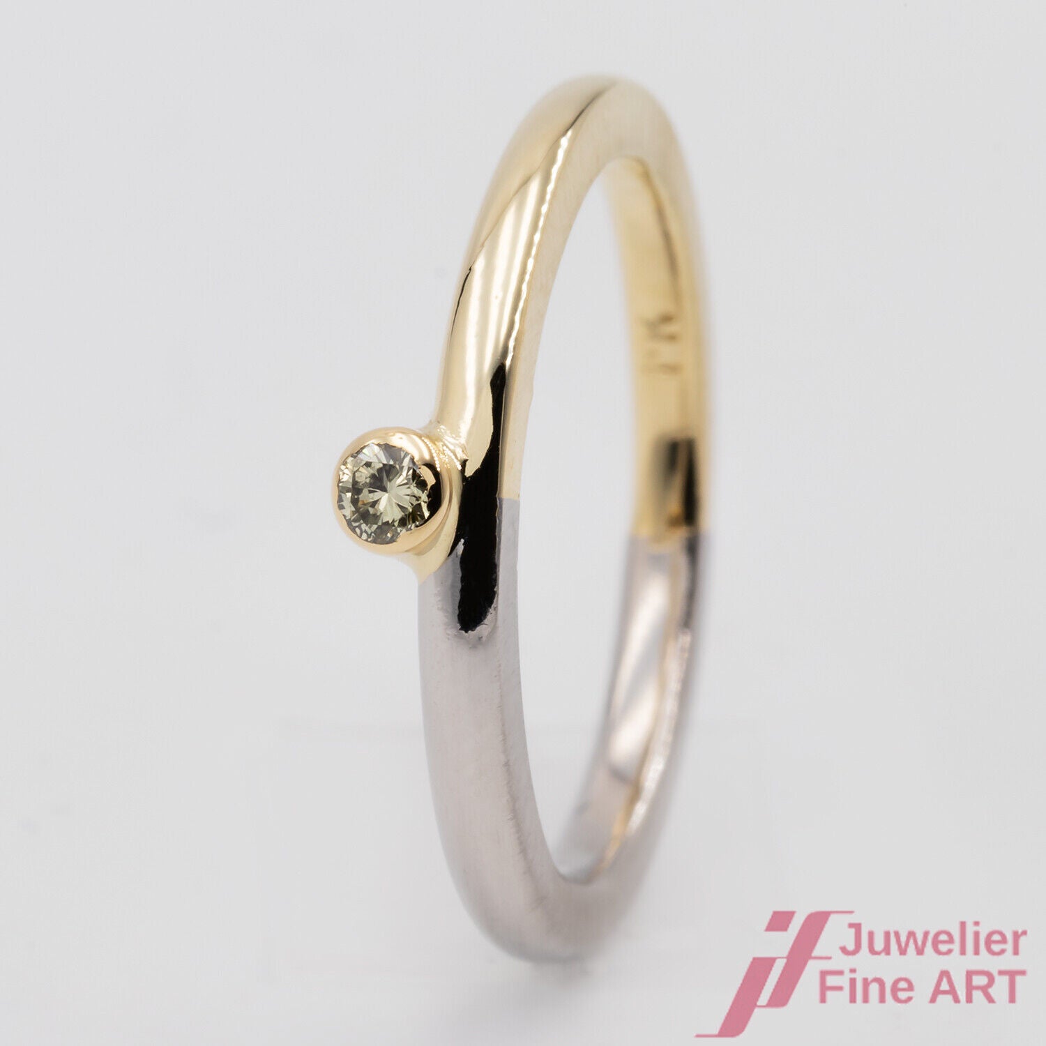 Ring Solitär Verlobung 585/14K Gelbgold Weißgold Diamant Brillant Größe 52