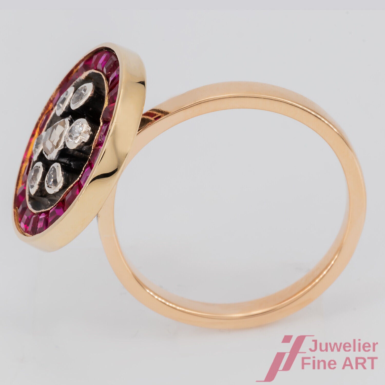 Ring Antik 750/18K Roségold Diamanten Rubine rot antik Handarbeit