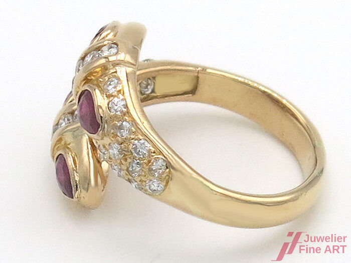 Ring - 18K/750 GG - 4 Rubine Tropfen + 38 Diamanten zus. ca. 1,0 TW-VS - Gr. 57