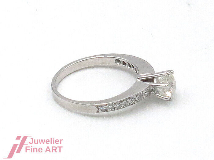 Solitärring - 14K/585 WG - Diamanten zus. ca. 0,94 ct TW/si - 3,2 g - Gr. 55