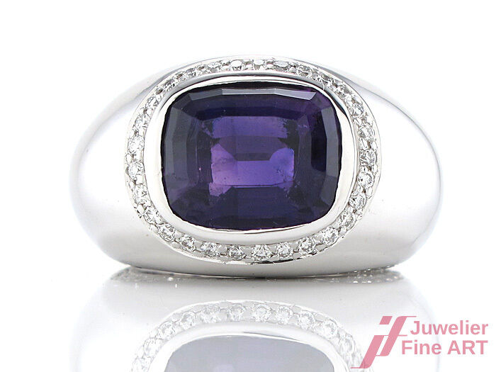 Ring - Amethyst + Brillanten ca. 1,15 ct - 750/18K Weißgold - 24,2 g - Gr. 51