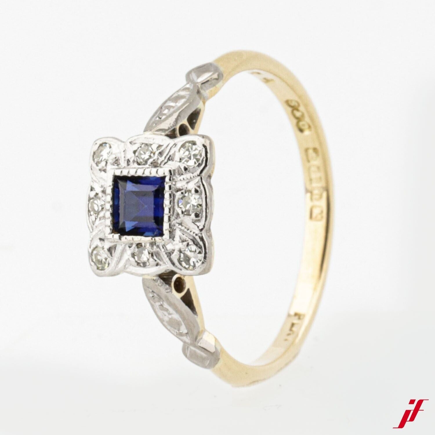 Ring 18K Gold 900 Platin 1 Saphir 8 Diamanten 0,08ct - Wert 1.000€