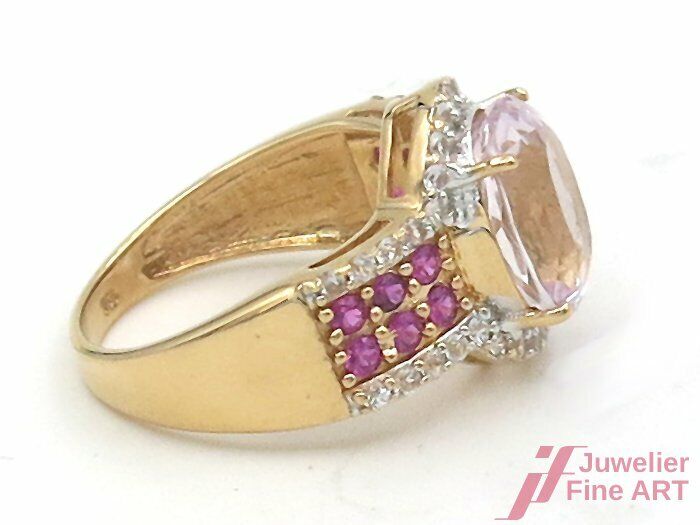 Ring 18K/750 GG besetzt mit 1 Amethyst + weiße/pinke Saphire - 6,4 g - Gr. 53,5