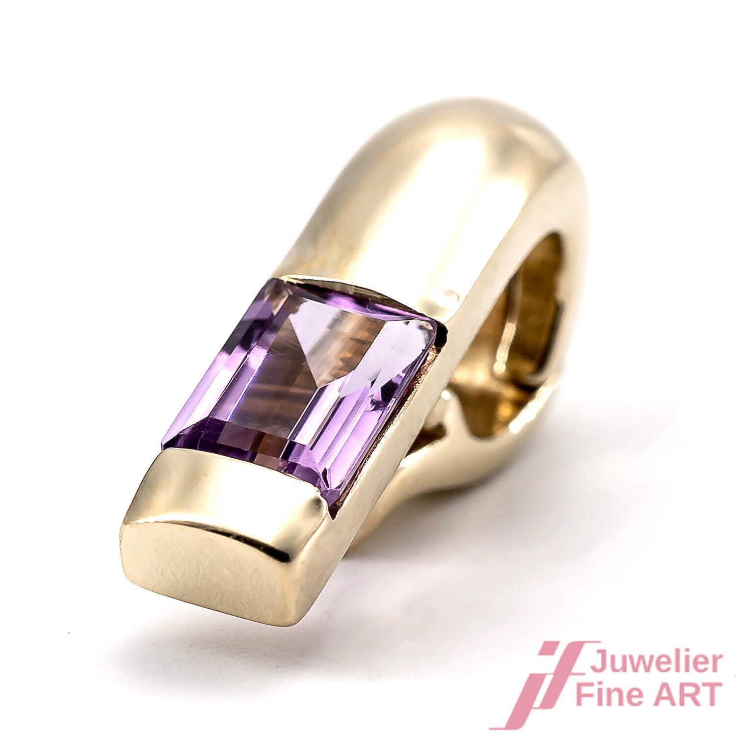 CLIPANHÄNGER - 14K Gelbgold - 1 Amethyst Rechteckschliff ca. 0,60 ct  - 3,4 g