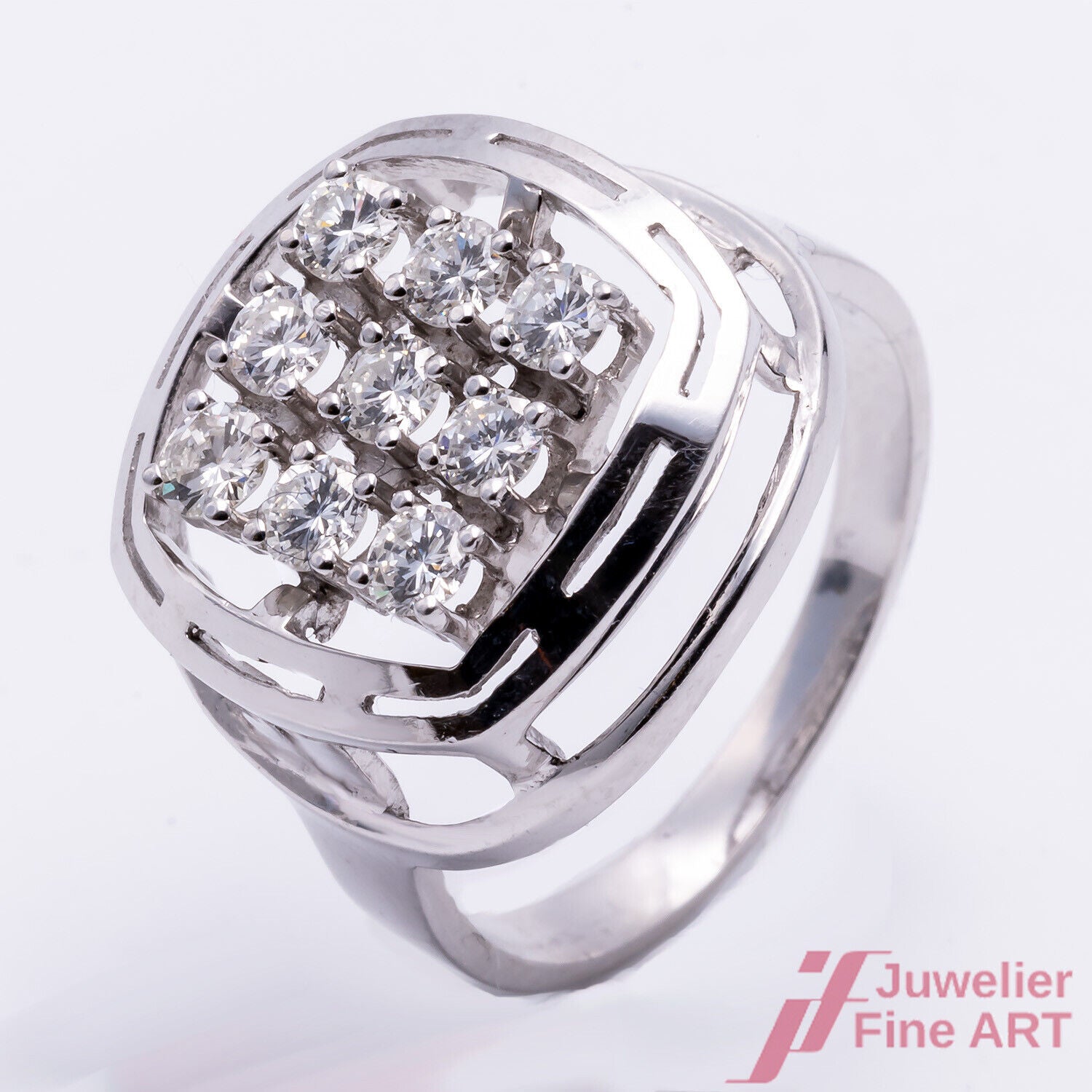 Damenring - 14K/585 Weißgold - 9 Diamanten zus. ca.1,0 ct TW/vs - 7,1 g - Gr. 61