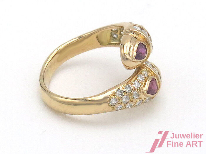 Ring - 18K/750 GG - 4 Rubine Tropfen + 38 Diamanten zus. ca. 1,0 TW-VS - Gr. 57