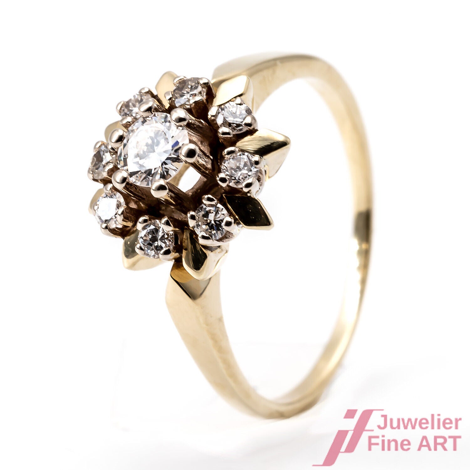 Ring - 14K/585 GG - 9 Brillanten zus. ca. 0,65 ct - TW/SI - 4,3 g - Gr. 55