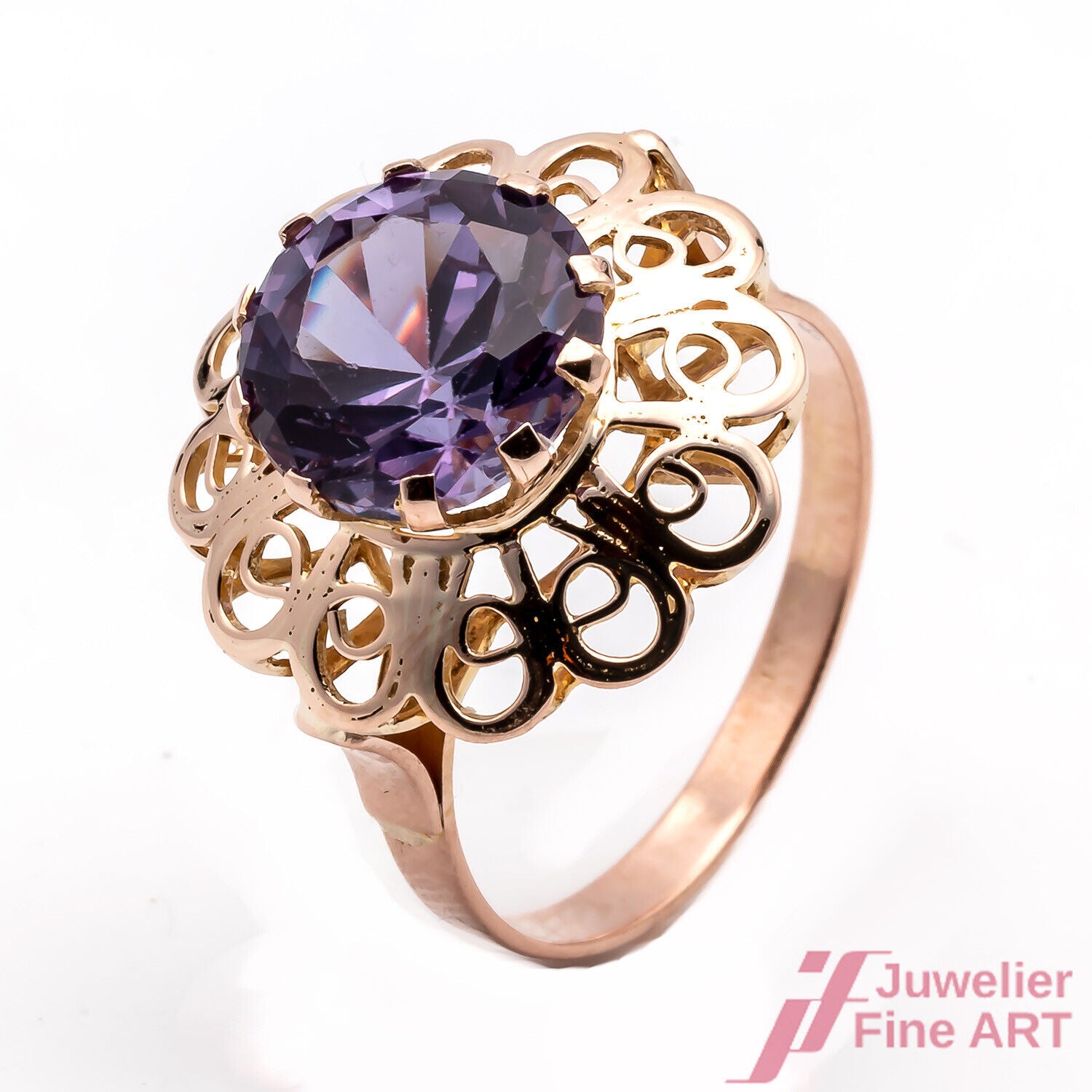 Ring Cocktailring 585/14K Roségold 1 Amethyst, facettiert  Göße 55